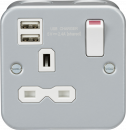 Metal Clad 13A 1G Switched Socket with Dual USB Charger (2.4A)