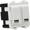 Dual USB charger module (2 x grid positions) 5V 2.4A (shared) - white