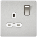 Screwless 13A 1G DP switched Socket - Brushed Chrome with white Insert