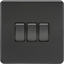 Screwless 10AX 3G 2-Way Switch - Matt Black with black rockers