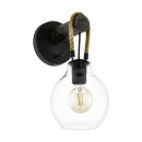 Wall Light Steel, Wood Black, Brown / Glass Clear - RODING