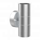 Swimley Circular Base Twin GU10, Up/Down Wall Light, Stainless Steel