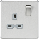 Screwless 13A 1G DP switched Socket - Brushed Chrome with grey Insert