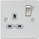 Flat plate 13A 1G DP switched socket - brushed chrome with grey insert