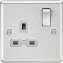 13A 1G DP Switched Socket with Grey Insert - Rounded Edge Brushed Chrome