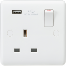 Curved Edge 13A 1G Switched Socket with USB Charger (5V DC 2.1A)