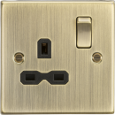 13A 1G DP Switched Socket with Black Insert - Square Edge Antique Brass