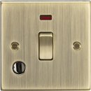 20A 1G DP Switch with Neon & Flex Outlet - Square Edge Antique Brass