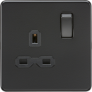 Screwless 13A 1G DP switched socket - Matt black with black insert