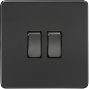 Screwless 10AX 2G 2-Way Switch - Matt Black with black rockers