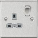 13A 1G DP Switched Socket with Grey Insert - Square Edge Brushed Chrome