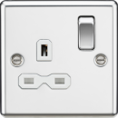 13A 1G DP Switched Socket with White Insert - Rounded Edge Polished Chrome