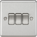 10AX 3G 2 Way Plate Switch - Rounded Edge Brushed Chrome