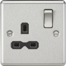 13A 1G DP Switched Socket with Black Insert - Rounded Edge Brushed Chrome