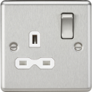 13A 1G DP Switched Socket with White Insert - Rounded Edge Brushed Chrome