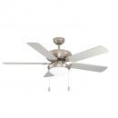 Ceiling Fan & Light Steel Satin Nickel / Glass White Painted - BALLINA