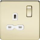 Screwless 13A 1G DP switched socket - polished brass with white insert