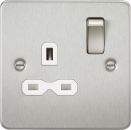 Flat plate 13A 1G DP switched socket - brushed chrome with white insert