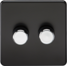 Screwless 2G 2-way 10-200W (5-150W LED) trailing edge dimmer - Matt Black with chrome knobs