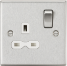 13A 1G DP Switched Socket with White Insert - Square Edge Brushed Chrome