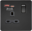 13A 1G Switched Socket with dual USB [FASTCHARGE] A+C - Matt Black