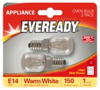 Eveready Oven Lamp E14 (SES) 150lm 25W 3,000K (Warm White) Blister Of 2 - 300C Heat Resistant