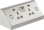 13A 2G Mounting Switched Socket with Dual USB Charger (2.4A) - Stainless Steel with grey insert