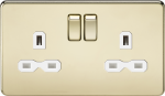 Screwless 13A 2G DP switched socket - polished brass with white insert