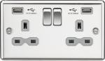 13A 2G switched socket with dual USB charger A + A (2.4A) - Polished chrome with grey insert