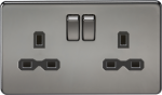 Screwless 13A 2G DP switched socket - black nickel with black insert