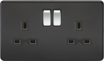 Screwless 13A 2G DP switched socket - matt black with black insert and chrome rockers