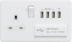 Screwless 13A switched socket with quad USB charger (5.1A) - matt white