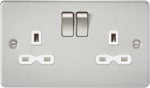 Flat plate 13A 2G DP switched socket - brushed chrome with white insert