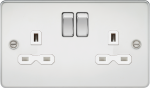 Flat plate 13A 2G DP switched socket - polished chrome with white insert