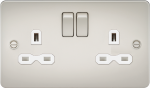 Flat plate 13A 2G DP switched socket - pearl with white insert