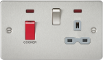 Flat plate 45A DP switch and 13A switched socket with neon - brushed chrome with grey insert