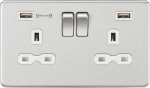 13A 2G DP Switched Socket with Dual USB Charger (Type-A FASTCHARGE port) - Brushed Chrome/White