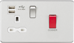 45A DP Switch & 13A Switched Socket with Dual USB Charger 2.4A - Brushed Chrome with white insert