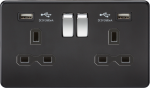 13A 2G switched socket with dual USB charger A + A (2.4A) - Matt black with chrome rockers Rockers