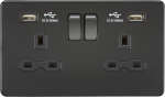 13A 2G switched socket with dual USB charger A + A (2.4A) - Matt black