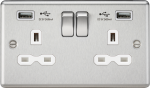 13A 2G switched socket with dual USB charger A + A (2.4A) - Brushed chrome with white insert