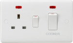 Curved Edge 45A DP Cooker Switch and 13A Socket with Neons (White Rocker)