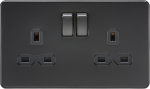 Screwless 13A 2G DP switched socket - matt black with black insert