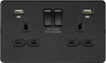 13A 2G Switched Socket, Dual USB (2.4A) with LED Charge Indicators - Matt Black