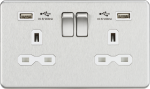 13A 2G switched socket with dual USB charger A + A (2.4A) - Brushed chrome with white insert