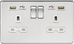 13A 2G switched socket with dual USB charger A + A (2.4A) - Polished chrome with white insert