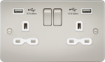 13A 2G switched socket with dual USB charger A + A (2.4A) - Pearl with white insert