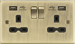 13A 2G switched socket with dual USB charger A + A (2.4A) - Antique brass with black insert