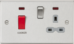 45A DP Cooker Switch & 13A Switched Socket with Neons & Grey Insert - Square Edge Brushed Chrome