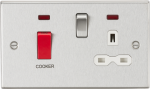 45A DP Cooker Switch & 13A Switched Socket with Neons & White Insert - Square Edge Brushed Chrome